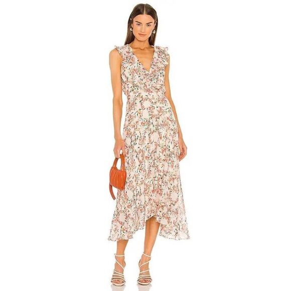 saloni rita silk ruffle dress in amaryllis US8 - Picture 1 of 9